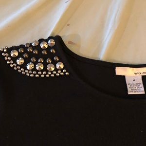Studded round neck blouse sz med